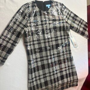 NWT DRAPER JAMES SEQUIN SHEATH DRESS-BLK-WHT